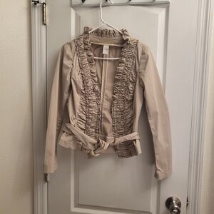 LONDONJEAN Beige Ruffled Blazer‎